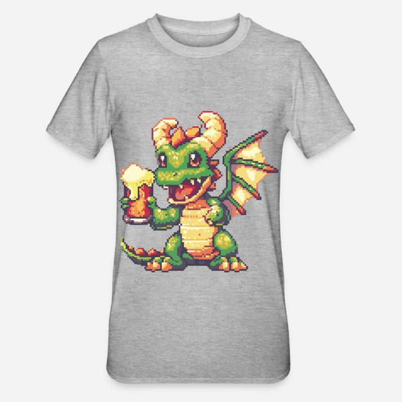 Drache Pixel Bier - Unisex Polycotton T-Shirt - Grau meliert