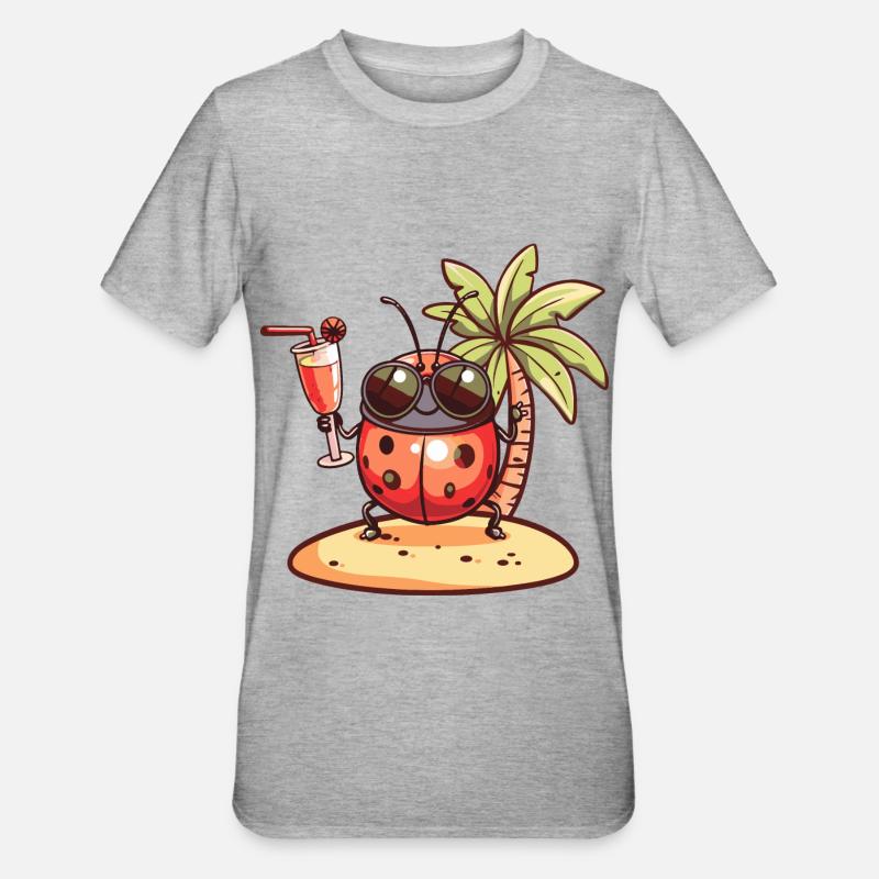 Marienkäfer Sommer Strand Comic - Unisex Polycotton T-Shirt - Grau meliert