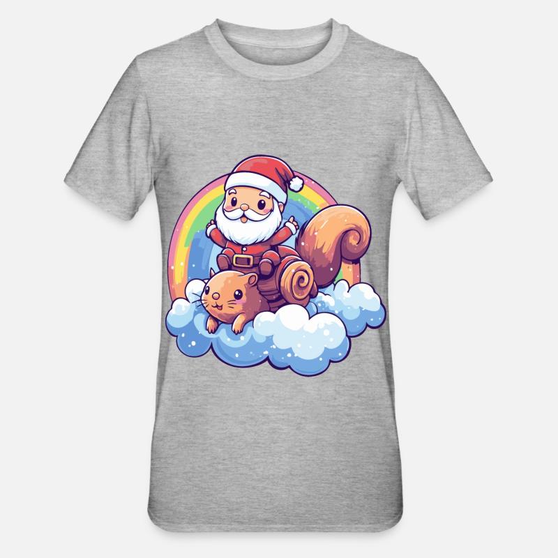 Eichhörnchen Weihnachtsmann Regenbogen - Unisex Polycotton T-Shirt - Grau meliert