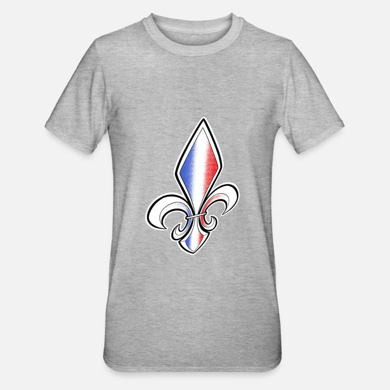 Fleur de Lys drapeau Français - T-shirt polycoton Unisexe - gris chiné
