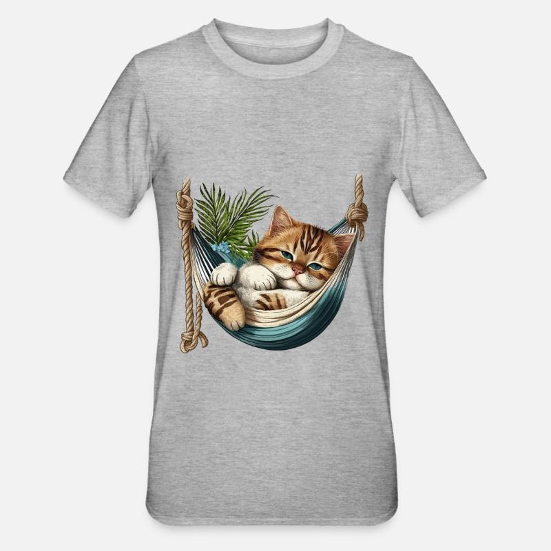 Chat dans un Hammock - T-shirt polycoton Unisexe - gris chiné