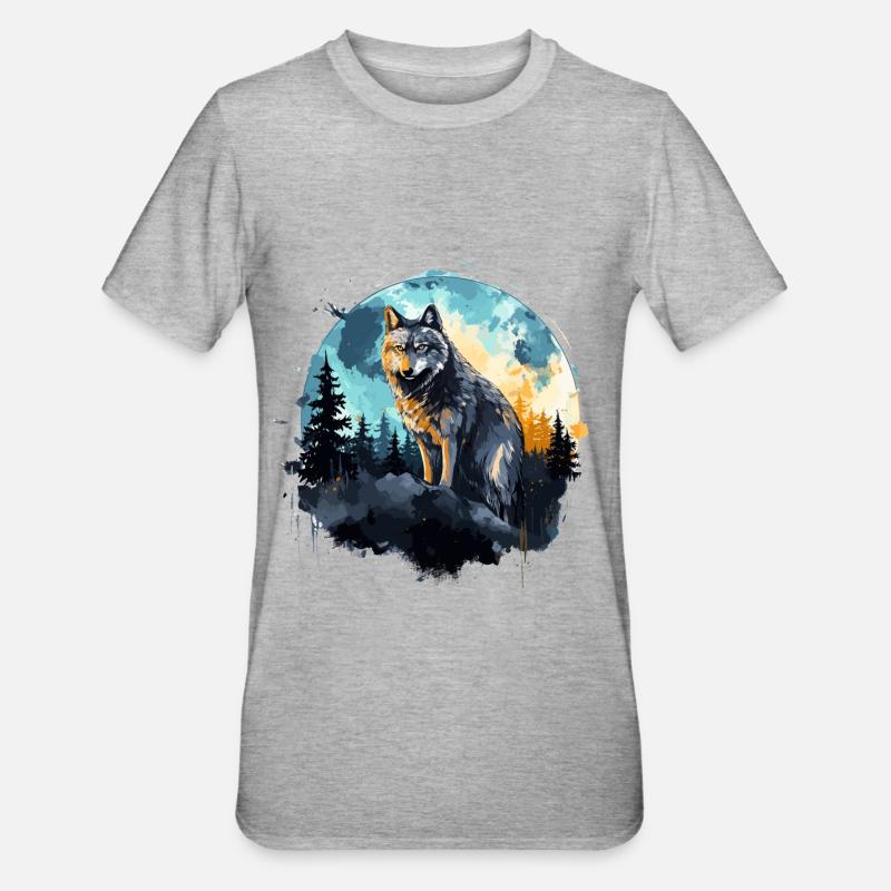 loup aquarelle - T-shirt polycoton Unisexe - gris chiné