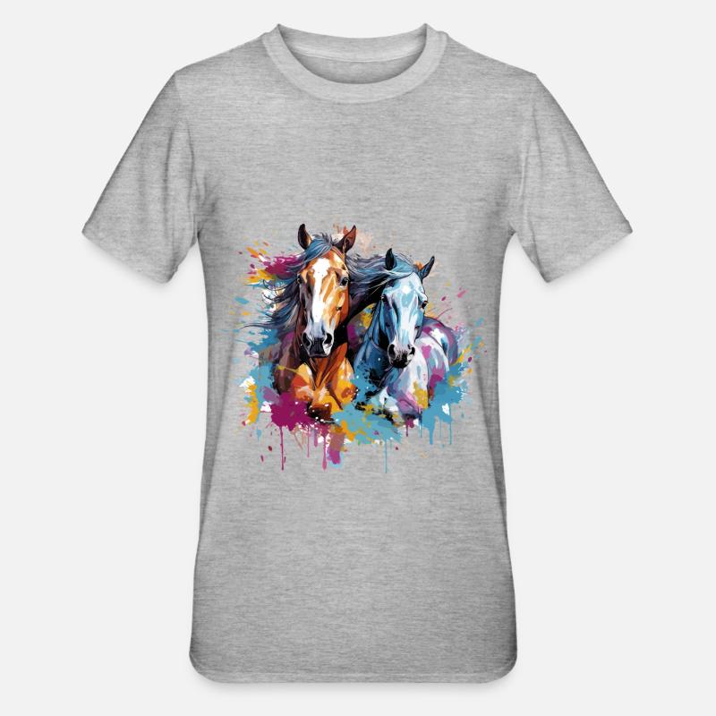 Chevaux, horses - T-shirt polycoton Unisexe - gris chiné