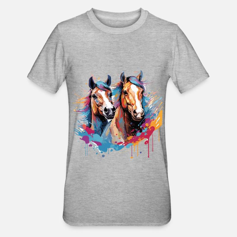 Chevaux, horses - T-shirt polycoton Unisexe - gris chiné