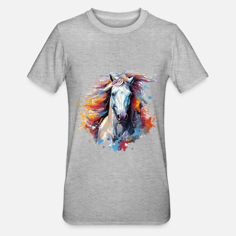 Pferd - Unisex Polycotton T-Shirt - Grau meliert