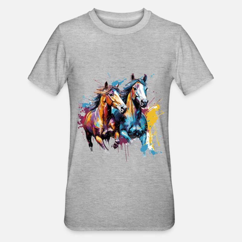 Cheval, chevaux - T-shirt polycoton Unisexe - gris chiné