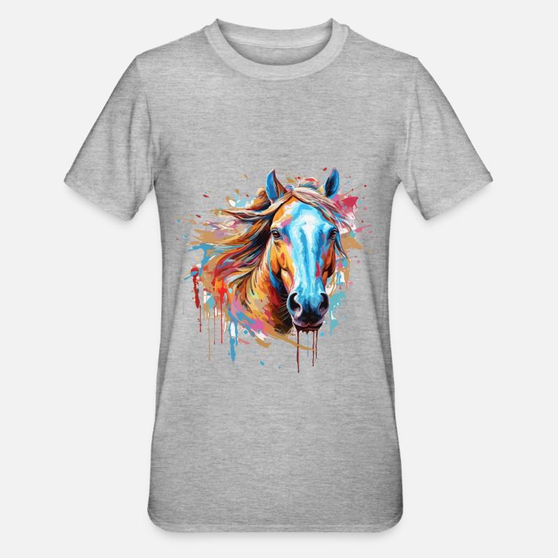 Pferd, Pferd - Unisex Polycotton T-Shirt - Grau meliert