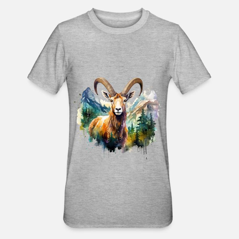 Steinbock, Steinbock - Unisex Polycotton T-Shirt - Grau meliert