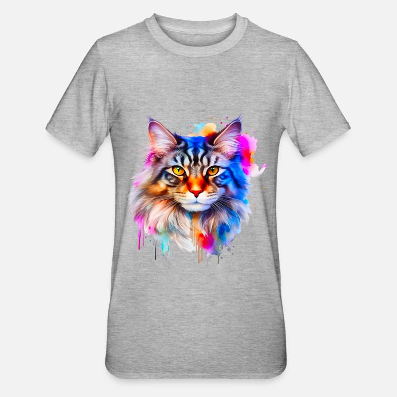 chat Maine Coon - T-shirt polycoton Unisexe - gris chiné
