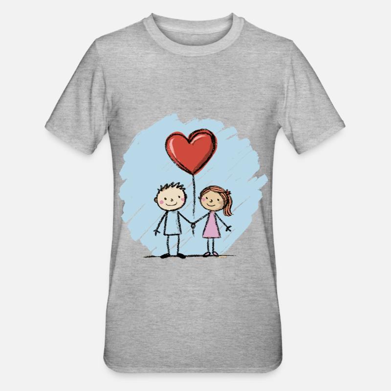 Lovers, Stick Figures, Couples, Valentine's Day - Unisex Polycotton T-Shirt - heather grey