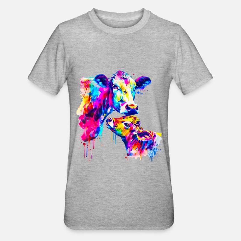Vache avec veau - T-shirt polycoton Unisexe - gris chiné
