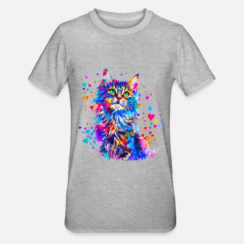 Søt katt med hjerter - Unisex Polycotton T-skjorte - gråmelert