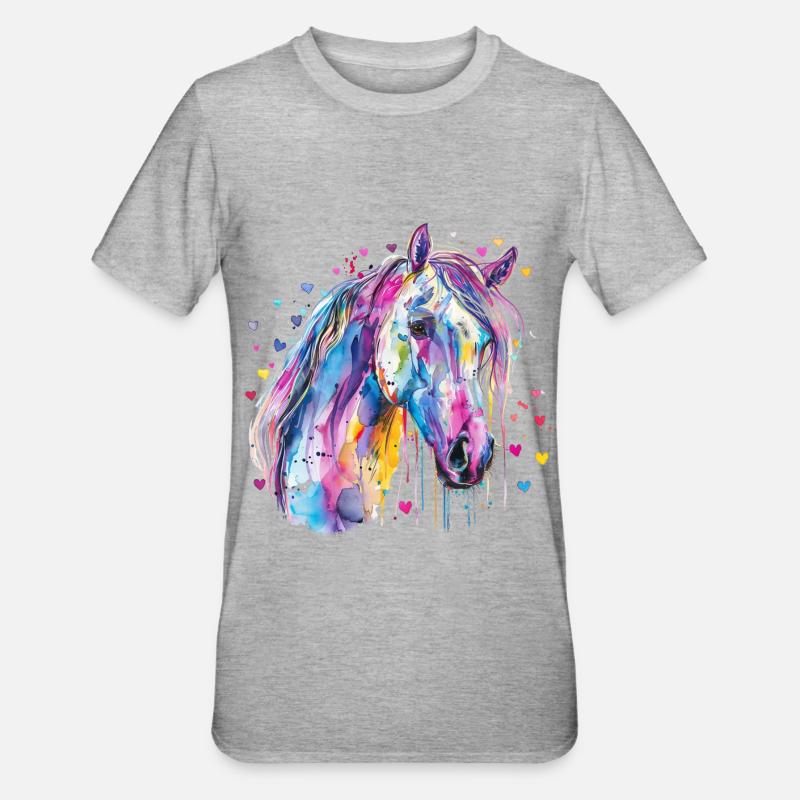 Pferd mit Herz - Unisex Polycotton T-Shirt - Grau meliert