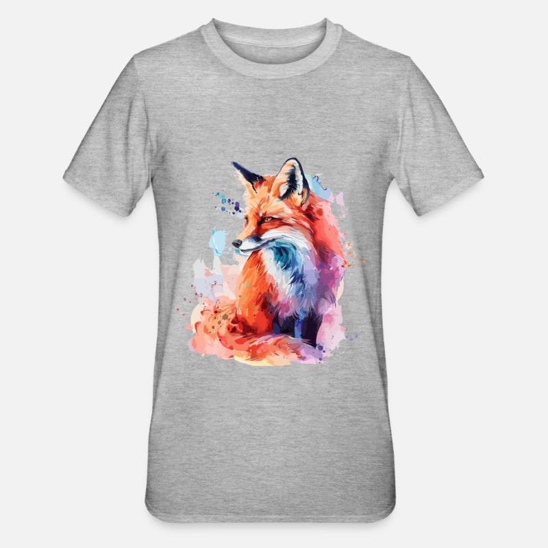 Renard aquarelle, Fox - T-shirt polycoton Unisexe - gris chiné