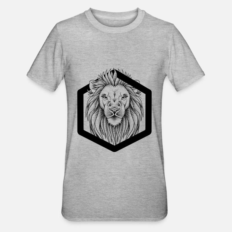 Lion dotwork - T-shirt polycoton Unisexe - gris chiné
