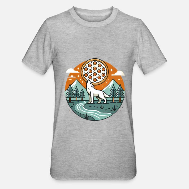 Howling Wolf with Pizza Moon - Unisex Polycotton T-Shirt - heather grey