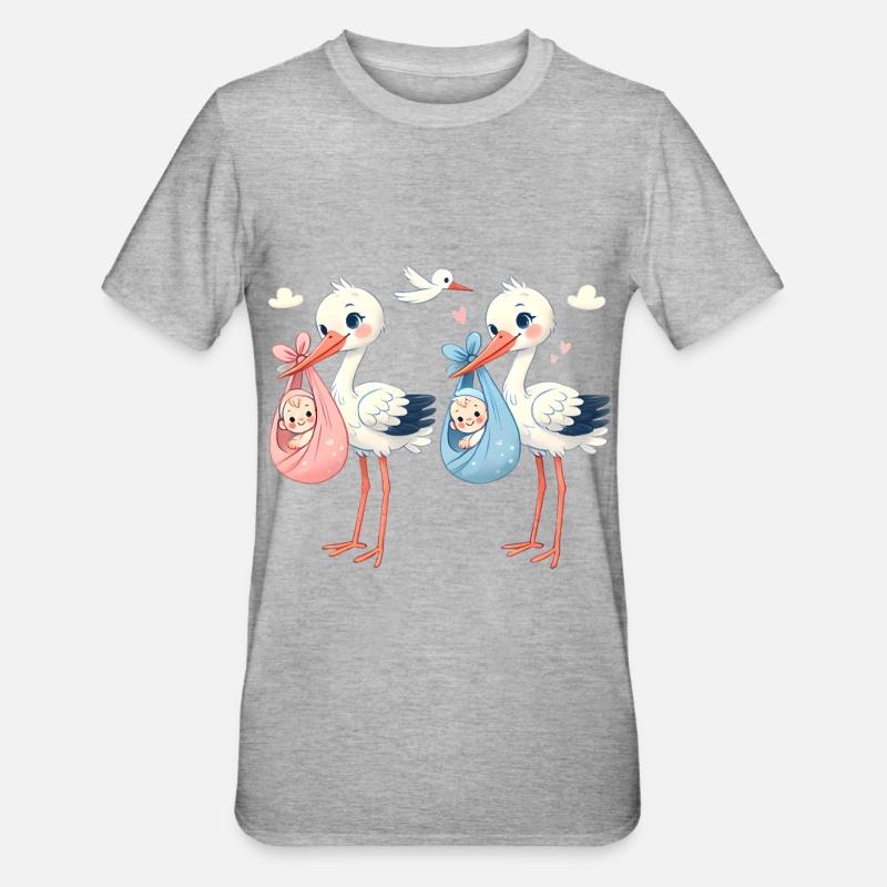 Rosa oder Blauer Storch Baby Überraschung - Unisex Polycotton T-Shirt - Grau meliert