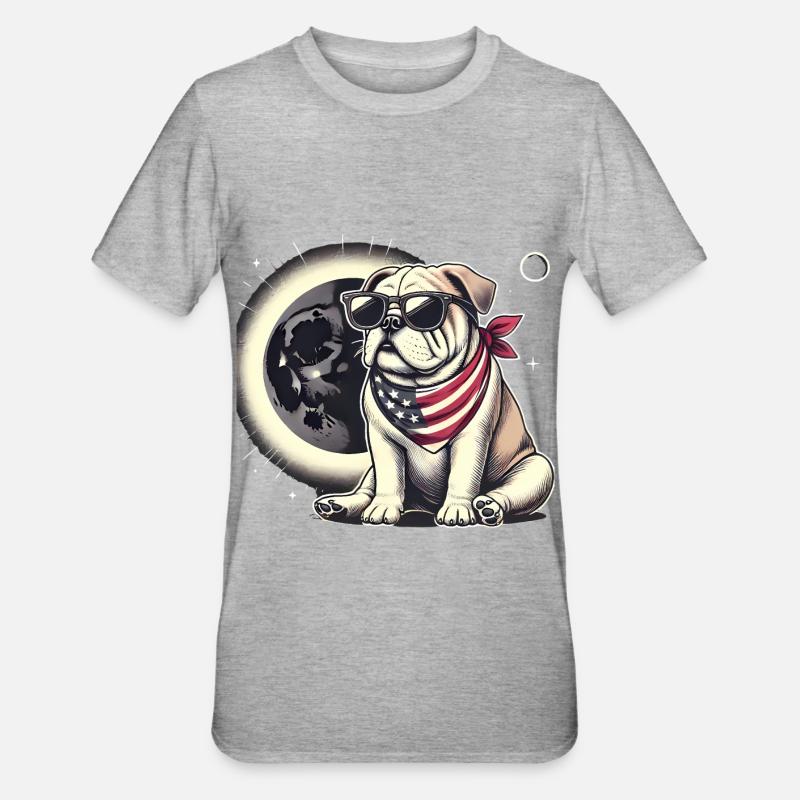Patriotic Bulldog Solar Eclipse - Unisex Polycotton T-Shirt - heather grey