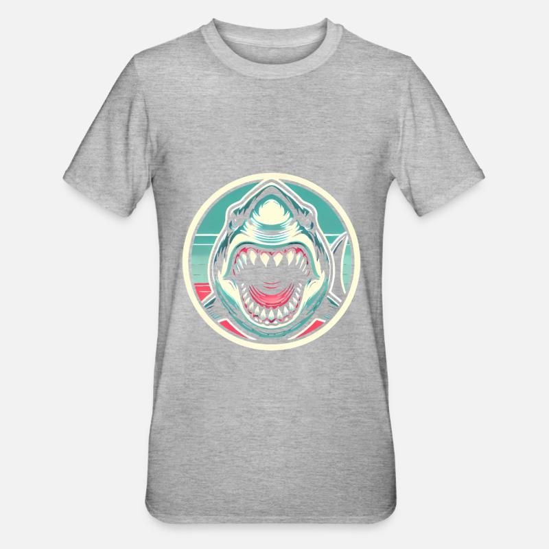 Fearsome Shark Bite Illustration - Unisex Polycotton T-Shirt - heather grey
