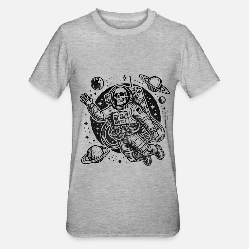 Astronaute squelette flottant dans l’espace - T-shirt polycoton Unisexe - gris chiné