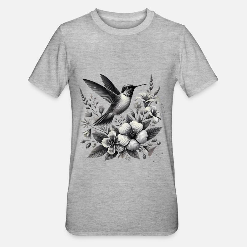 Colibri aux fleurs élégantes - T-shirt polycoton Unisexe - gris chiné
