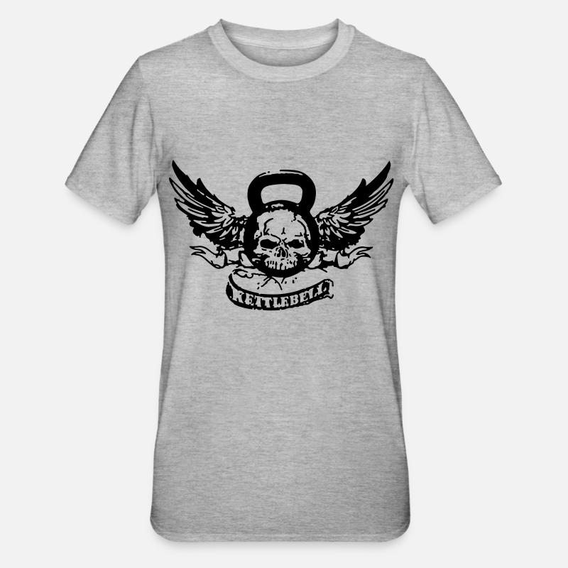 kettlebell skull - Unisex Polycotton T-Shirt - heather grey