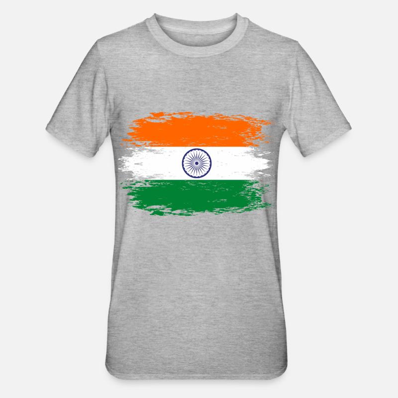 Drapeau de l’Inde aspect utilisé - T-shirt polycoton Unisexe - gris chiné