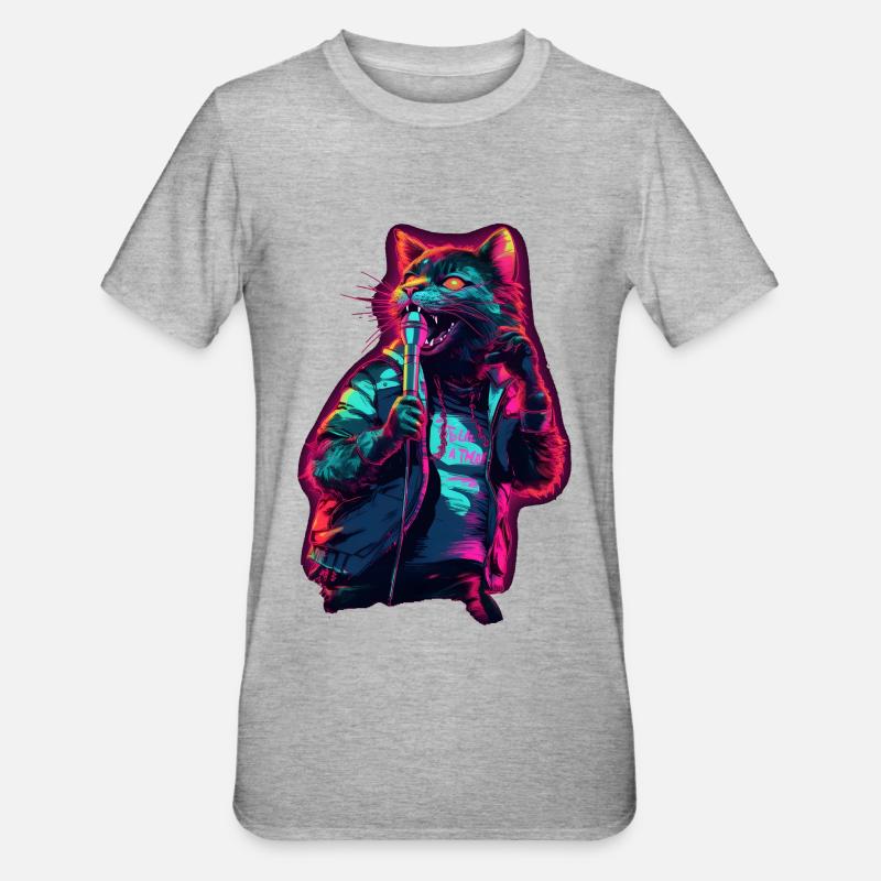 Singende Katze - Unisex Polycotton T-Shirt - Grau meliert