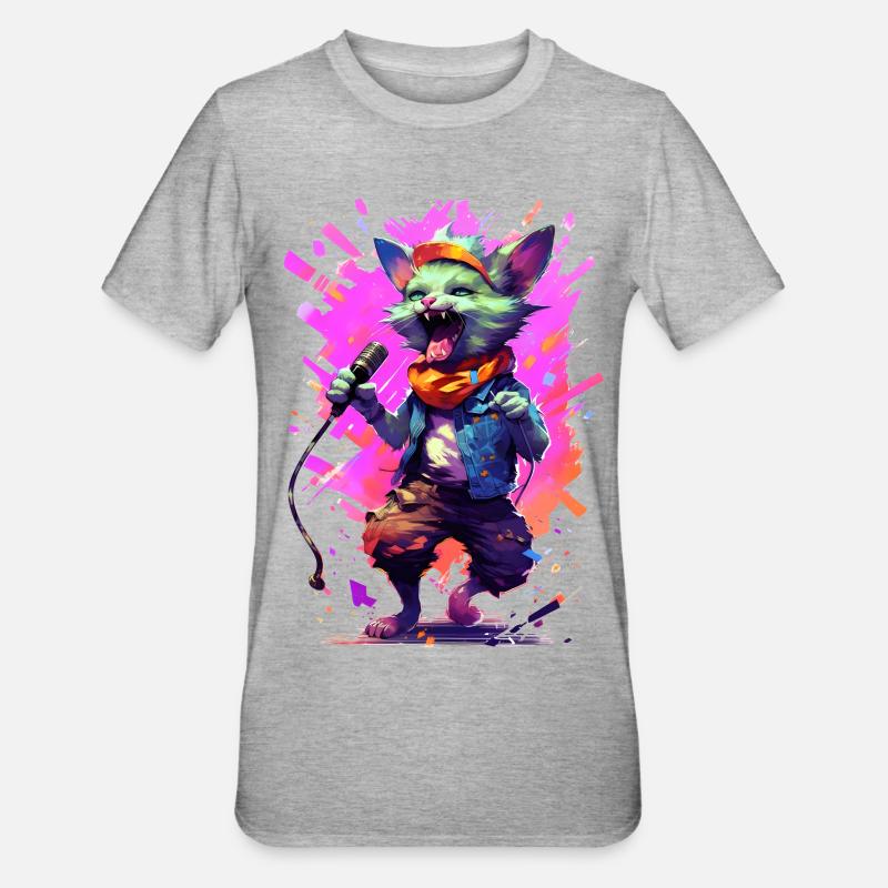 Singing cat with microphone - Unisex Polycotton T-Shirt - heather grey