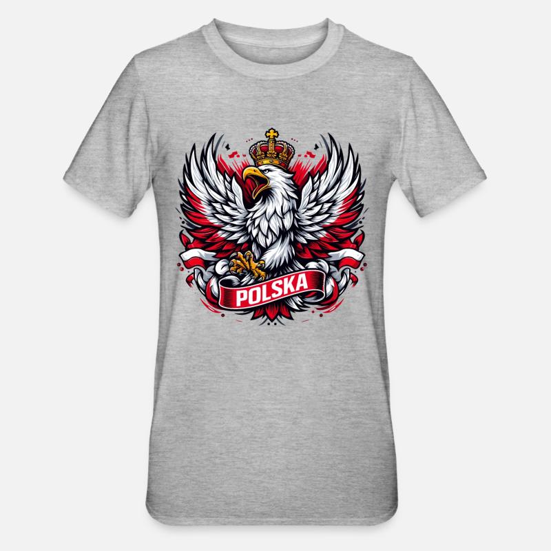 Pologne Polska aigle emblème drapeau drapeau cadeau - T-shirt polycoton Unisexe - gris chiné