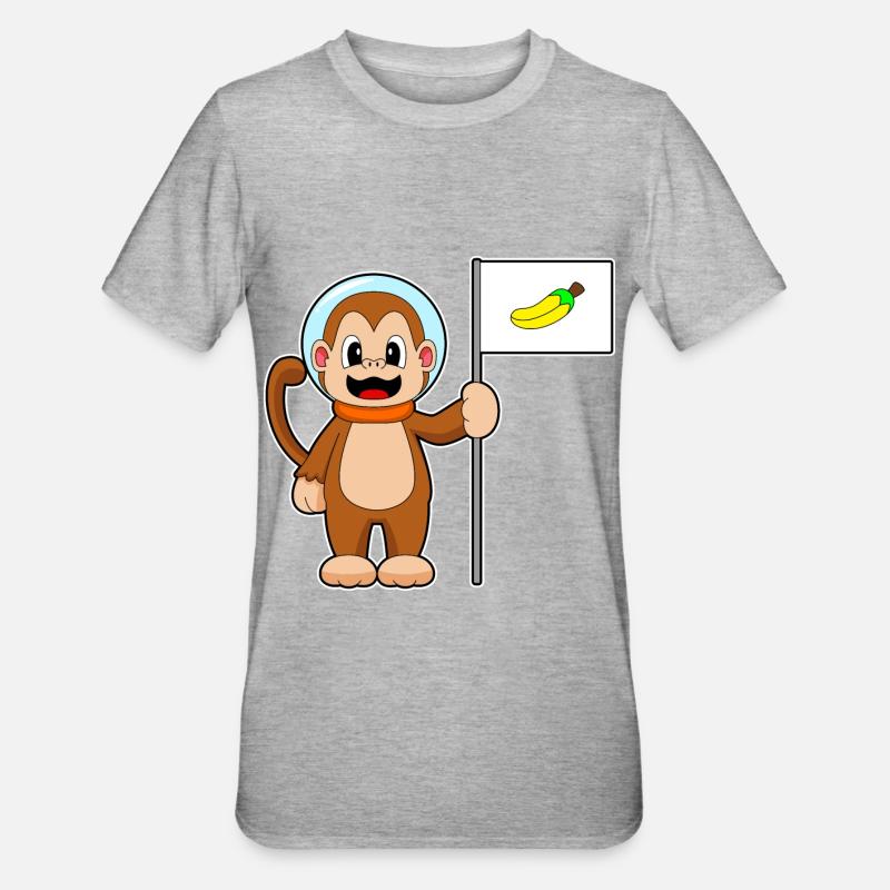 Singe, Banane, Astronaute, Espace - T-shirt polycoton Unisexe - gris chiné