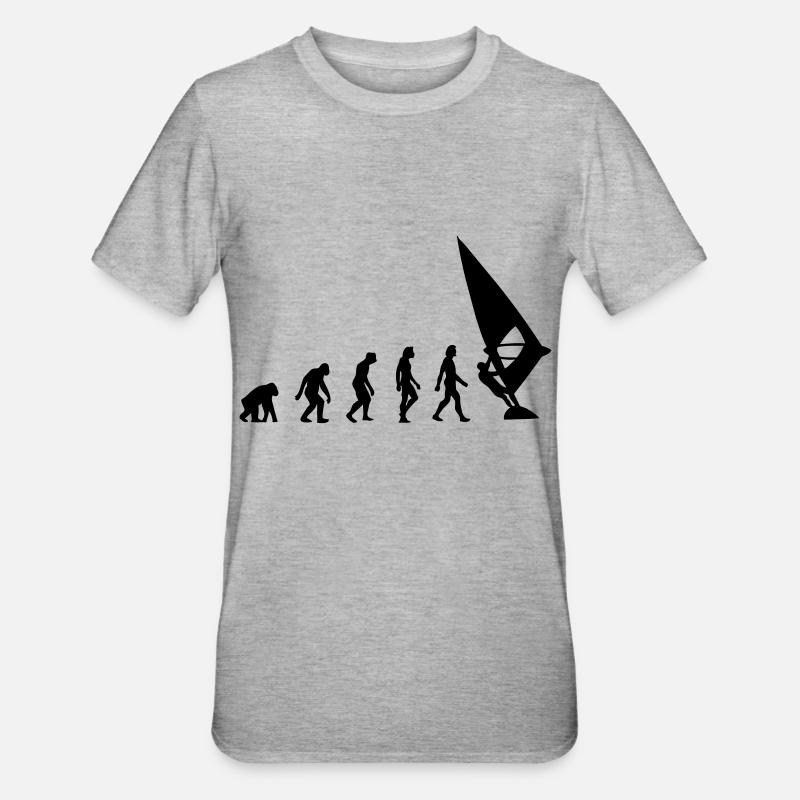 L évolution de la planche à voile - T-shirt polycoton Unisexe - gris chiné