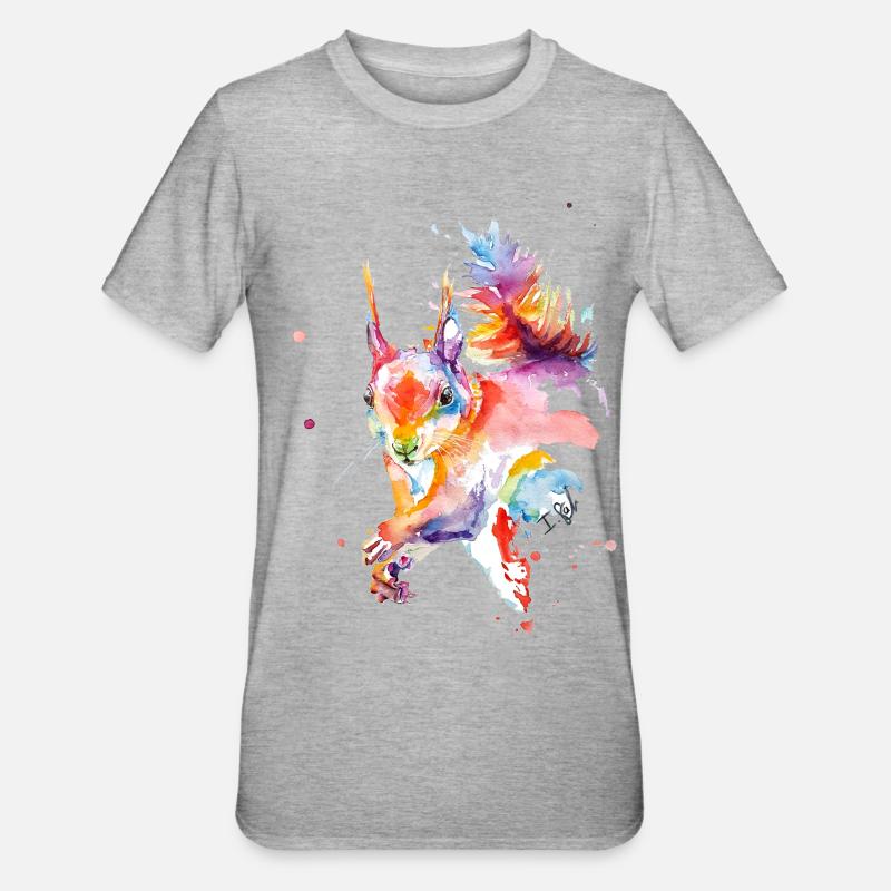 Buntes Aquarell Eichhörnchen - Unisex Polycotton T-Shirt - Grau meliert