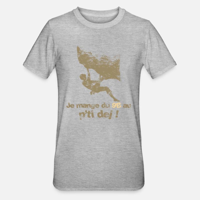 Escalade - difficulté 9B - T-shirt polycoton Unisexe - gris chiné