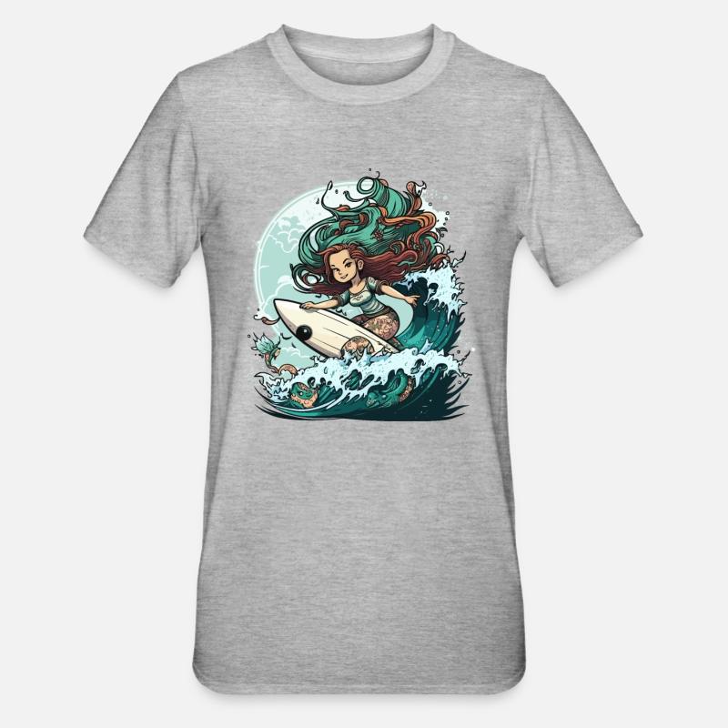 Sirène de surf - T-shirt polycoton Unisexe - gris chiné