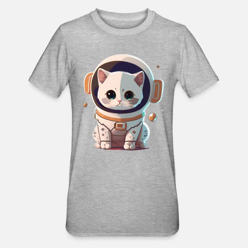 Chatstronaute mignon #2 - T-shirt polycoton Unisexe - gris chiné