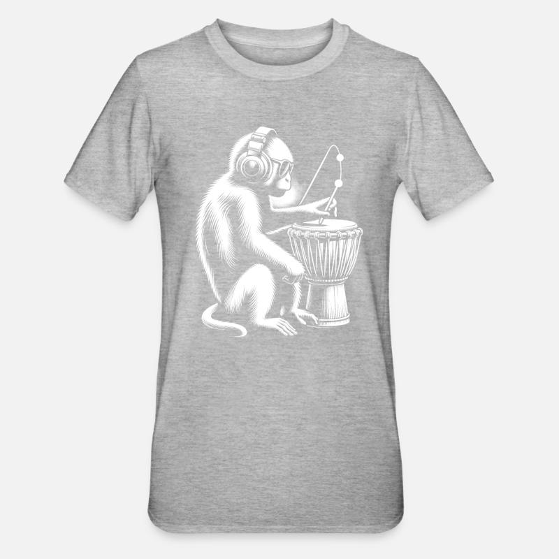 Affe mit Djembe - Djembe-Virtuose - Unisex Polycotton T-Shirt - Grau meliert