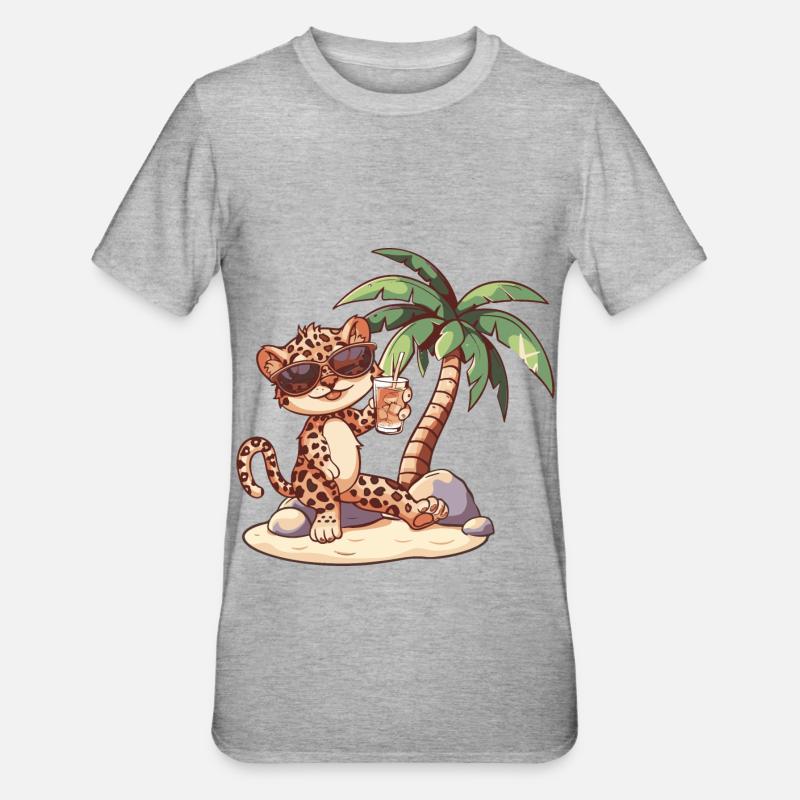 Leopard Summer Beach Vacation - Unisex Polycotton T-Shirt - heather grey
