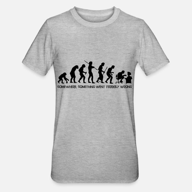 L évolution de l'homme - T-shirt polycoton Unisexe - gris chiné