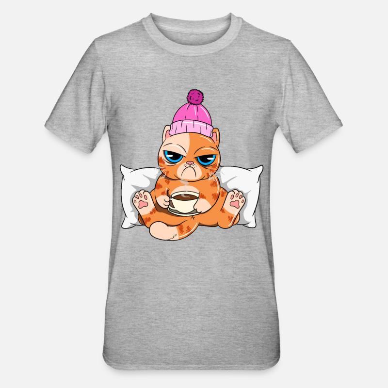 Chat de café - T-shirt polycoton Unisexe - gris chiné