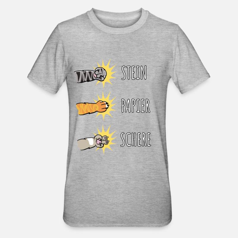 Pierre Papier Ciseaux Jeu Main Pattes de Chat - T-shirt polycoton Unisexe - gris chiné