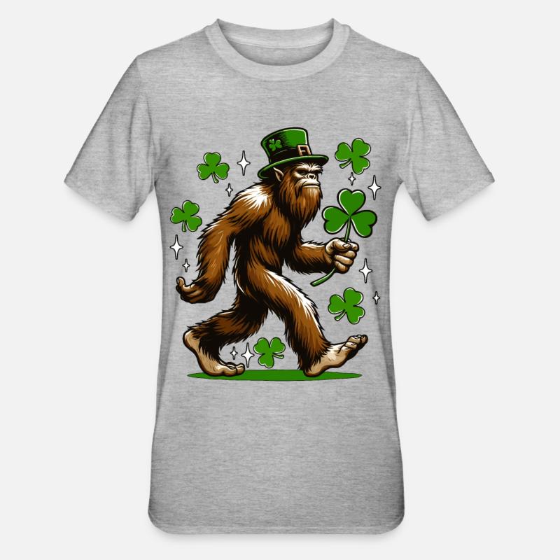 Bigfoot avec trèfle - T-shirt polycoton Unisexe - gris chiné