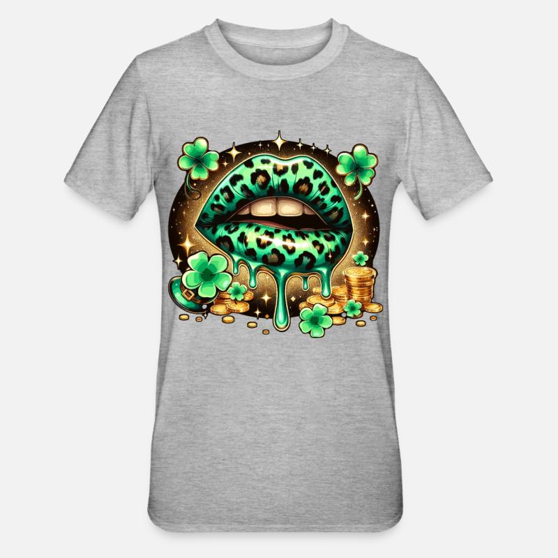 Irish Lips St Patricks Day - Unisex Polycotton T-Shirt - Grau meliert