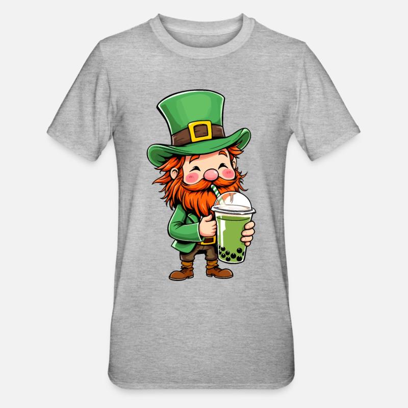 Leprechaun Bubble Tea Saint-Patrick - T-shirt polycoton Unisexe - gris chiné