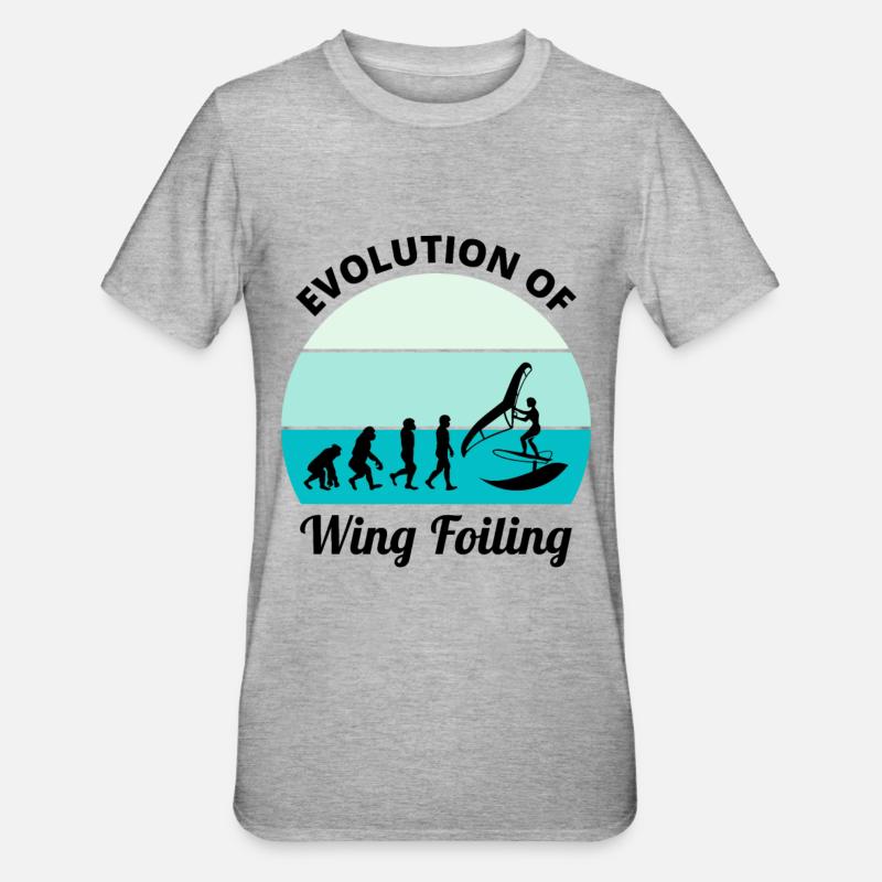 Wing Foiling Surfing Evolution Funny - Unisex Polycotton T-Shirt - heather grey