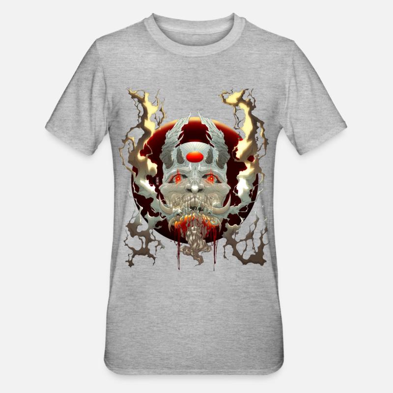 Oni Dämon Maske - Unisex Polycotton T-Shirt - Grau meliert