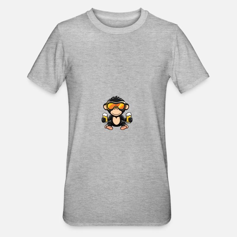 Monkey Après Ski Beer Comic - Unisex Polycotton T-Shirt - heather grey