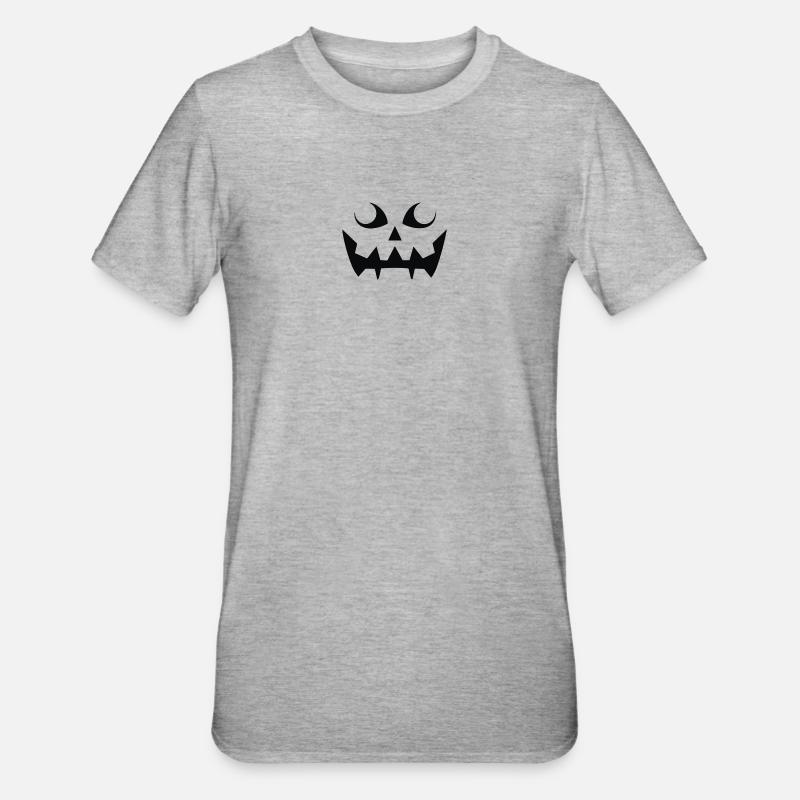 Grim Pumpkin Face Pattern - Unisex Polycotton T-Shirt - heather grey