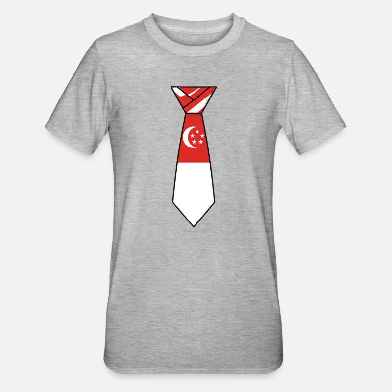 Cravate de Singapour – Conception du drapeau - T-shirt polycoton Unisexe - gris chiné