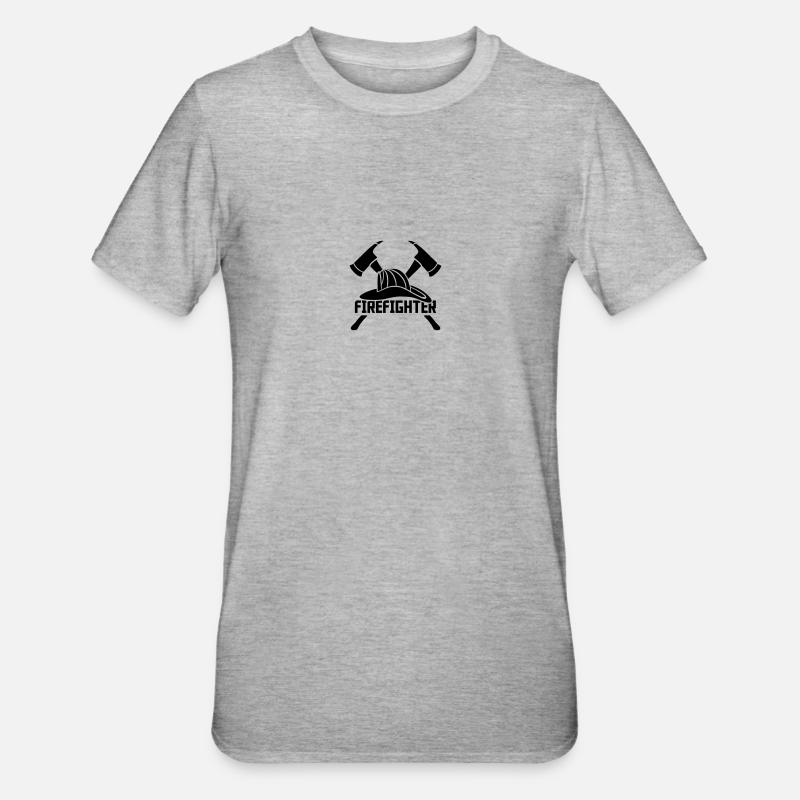 Feuerwehr Helm 2 Äxte - Unisex Polycotton T-Shirt - Grau meliert